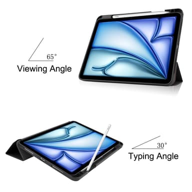 iPad Air 11 (2024) Kolminkertainen Teline Tabletin Suojakuori Kynäpidikkeellä - Musta