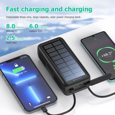 Käsikammen 30 000 mAh PowerBank Lightning/USB-C/Micro kaapeli