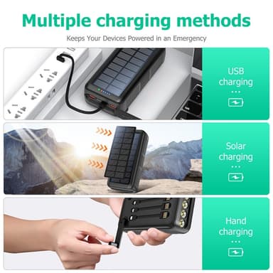 Käsikammen 30 000 mAh PowerBank Lightning/USB-C/Micro kaapeli