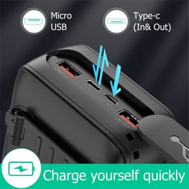 Käsikammen 30 000 mAh PowerBank Lightning/USB-C/Micro kaapeli