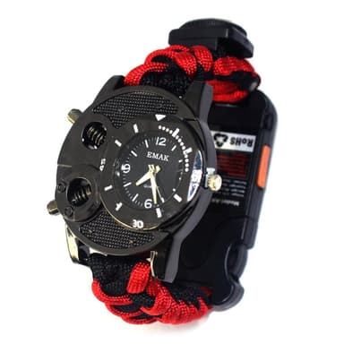 Survival Paracord Rannekoru Light Compass - Punainen/Musta