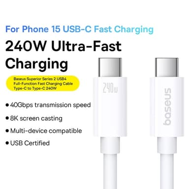 BASEUS Superior 1 M pikalatauskaapeli 240 W USB-C - USB-C