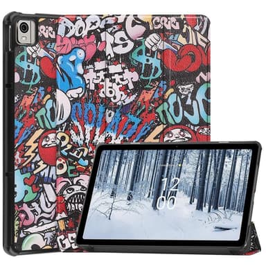 Nokia T21 Trifold Stand Sleep Wake -tabletin suojakotelo - Graffiti