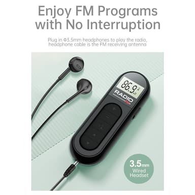 RADIO MI03 Tasku-FM-radio pidikkeellä urheiluun/juoksuun/kokouksiin