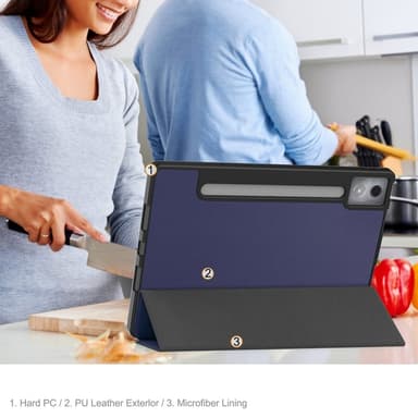 Lenovo Idea Tab Pro Case Tri-Fold jalustan suojus kynätelineellä - Tummansininen