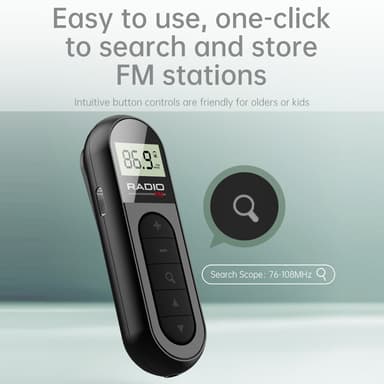 RADIO MI03 Tasku-FM-radio pidikkeellä urheiluun/juoksuun/kokouksiin