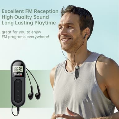 RADIO MI03 Tasku-FM-radio pidikkeellä urheiluun/juoksuun/kokouksiin