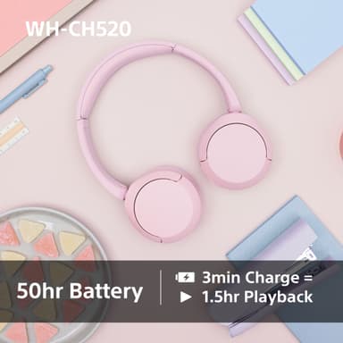Sony WH-CH520 langattomat on-ear kuulokkeet (vaaleanpunainen)
