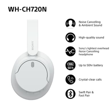 Sony WH-CH720N langattomat around-ear kuulokkeet (valkoinen)