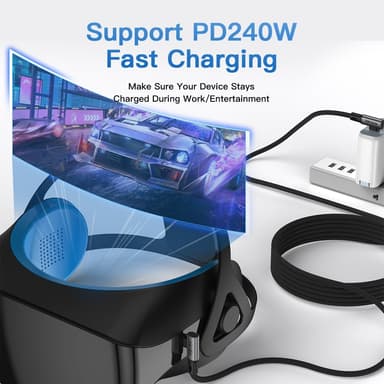 NÖRDIC kulma 25cm USB4 USB-C - C nailonpunottu kaapeli PD3.1 240W 40G 8K60Hz 4K144Hz harmaa
