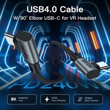 NÖRDIC kulmikas 50 cm USB4 USB-C - C nylon punottu kaapeli PD3.1 240W 40G 8K60Hz 4K144Hz harmaa