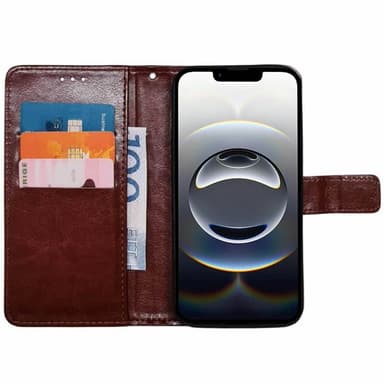 Lompakkokotelo 3-kortti iPhone 16e - Ruskea