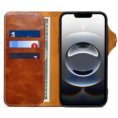 Denior lompakkokotelo nahkaa iPhone 16e - Ruskea