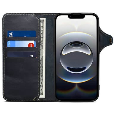 Denior lompakkokotelo nahkaa iPhone 16e - Sininen