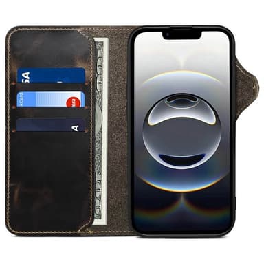 Denior lompakkokotelo nahkaa iPhone 16e - Musta