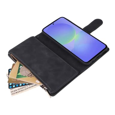 SKALO Samsung A36 5G Zipper PU-Nahka Lompakkokotelo - Musta