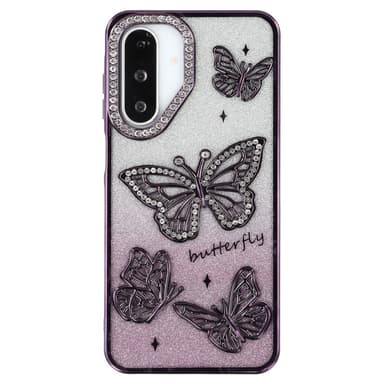SKALO Samsung A26 5G Butterfly Rhinestones Suojakuori - Violetti
