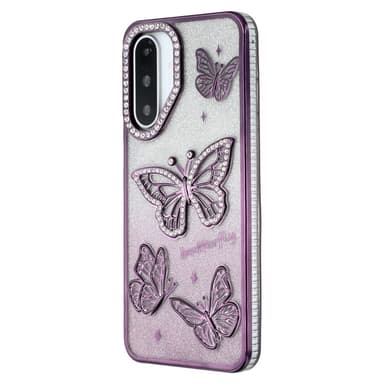 SKALO Samsung A26 5G Butterfly Rhinestones Suojakuori - Violetti