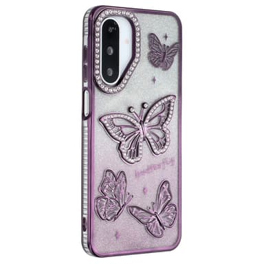 SKALO Samsung A26 5G Butterfly Rhinestones Suojakuori - Violetti