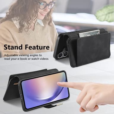 SKALO Samsung A26 5G 2-in-1 Magneettinen PU-Nahkarengas Lompakkokotelo - Musta