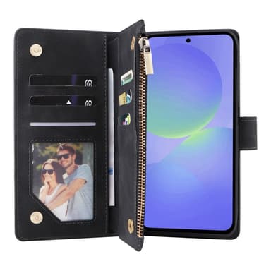 SKALO Samsung A36 5G Zipper PU-Nahka Lompakkokotelo - Musta