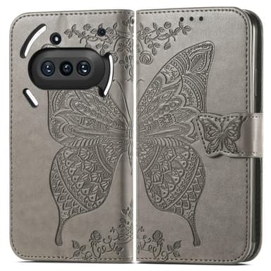 SKALO Nothing Phone (3a) 5G Mandala Butterfly Lompakkokotelo - Harmaa