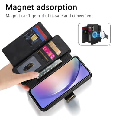 SKALO Samsung A26 5G 2-in-1 Magneettinen PU-Nahkarengas Lompakkokotelo - Musta
