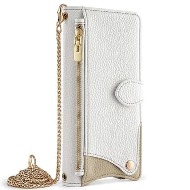 SKALO Samsung A26 5G Litchi Makeup Mirror Chain Lompakkokotelo - Valkoinen