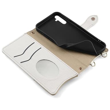 SKALO Samsung A26 5G Litchi Makeup Mirror Chain Lompakkokotelo - Valkoinen
