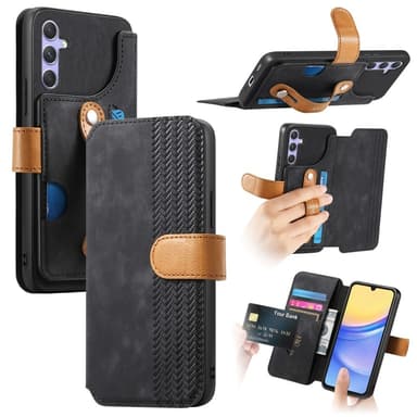SKALO Samsung A26 5G SW-01 Retro PU-Nahka Lompakkokotelo - Musta
