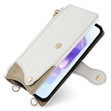 SKALO Samsung A26 5G Litchi Makeup Mirror Chain Lompakkokotelo - Valkoinen