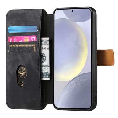 SKALO Samsung A26 5G SW-01 Retro PU-Nahka Lompakkokotelo - Musta