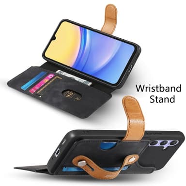 SKALO Samsung A26 5G SW-01 Retro PU-Nahka Lompakkokotelo - Musta