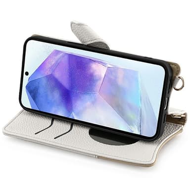 SKALO Samsung A26 5G Litchi Makeup Mirror Chain Lompakkokotelo - Valkoinen