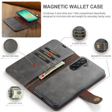 DG MING Samsung A26 5G 2-in-1 Magneetti Lompakkokotelo - Harmaa