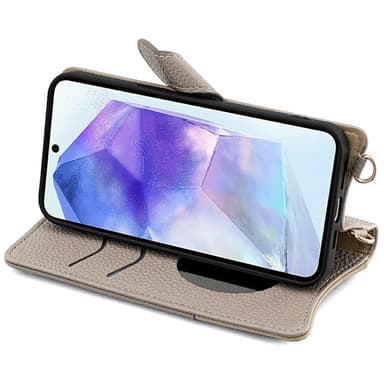 SKALO Samsung A26 5G Litchi Makeup Mirror Chain Lompakkokotelo - Harmaa