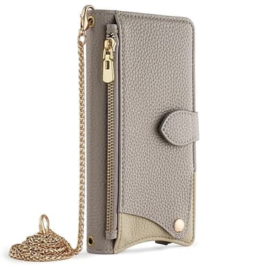 SKALO Samsung A26 5G Litchi Makeup Mirror Chain Lompakkokotelo - Harmaa