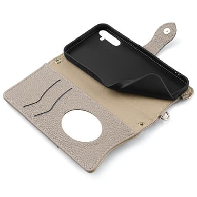 SKALO Samsung A26 5G Litchi Makeup Mirror Chain Lompakkokotelo - Harmaa
