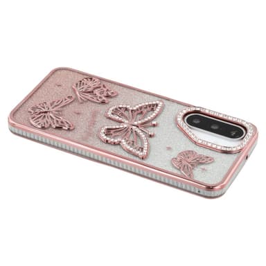 SKALO Samsung A26 5G Butterfly Rhinestones Suojakuori - Pinkki