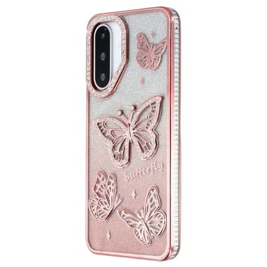 SKALO Samsung A26 5G Butterfly Rhinestones Suojakuori - Pinkki