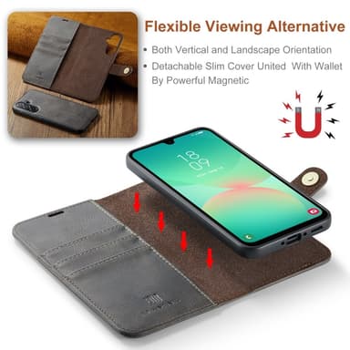 DG MING Samsung A26 5G 2-in-1 Magneetti Lompakkokotelo - Harmaa