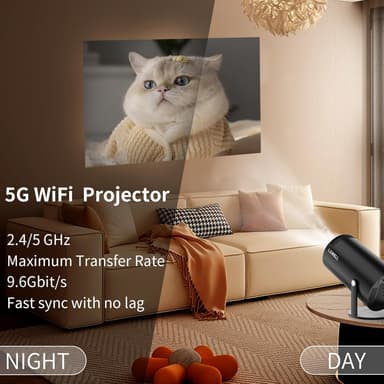 NÖRDIC Mini Portable Projector 4K 1080P Full HD -tuki Android 11 & Netflix – WiFi 6, BT 5.0, 180° kierto, kotiteatteriprojektori