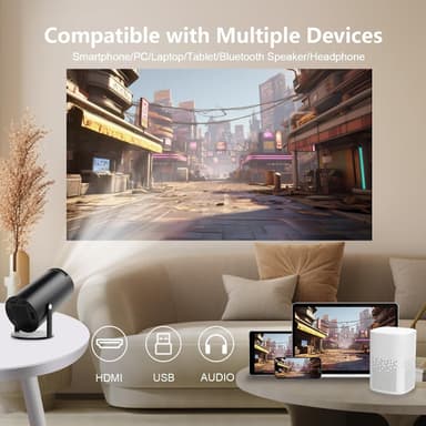 NÖRDIC Mini Portable Projector 4K 1080P Full HD -tuki Android 11 & Netflix – WiFi 6, BT 5.0, 180° kierto, kotiteatteriprojektori