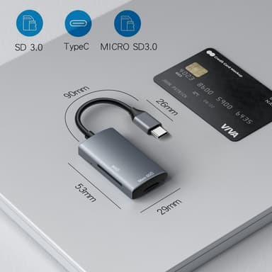 NÖRDIC USB-C 3.0 Kortinlukija 2 paikkaa SD3.0, MicroSD3.0 UHS-I
