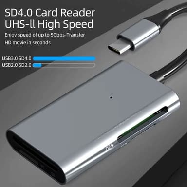 NÖRDIC USB-C 3.0 Kortinlukija 4 paikkaa SD4.0, SD3.0, MicroSD4.0, MicroSD3.0 UHS-I/UHS-II