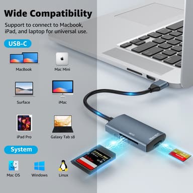 NÖRDIC USB-C 3.0 Kortinlukija 2 paikkaa SD3.0, MicroSD3.0 UHS-I