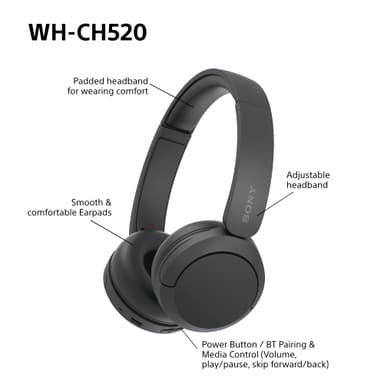 Sony WH-CH520 langattomat on-ear kuulokkeet (musta)