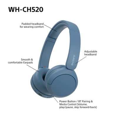 Sony WH-CH520 langattomat on-ear kuulokkeet (sininen)