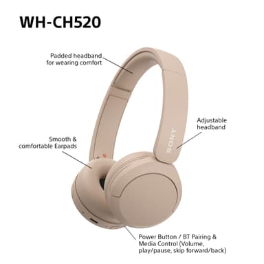 Sony WH-CH520 langattomat on-ear kuulokkeet (beige)