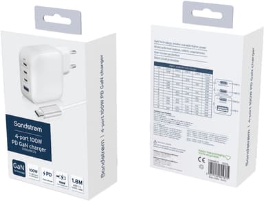 Sandstrøm 100 W GaN universaali laturi